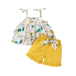 Clothing Sets Toddler Baby Girls Sleeveless Ruffles Floral Print Suspender Tops Shorts Outfits Matching