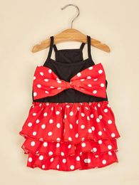 Dog Apparel Dress Girl Sleeveless Clothes Polka Dots Pet Red Bowknot Cat Clothing Puppy Dresses Costume Attire