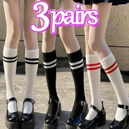 Women Socks 1/3pairs Black White Striped Sexy Low Knee Thigh Cotton Mid Tube Short Stockings Ladies Girls Warm Summer Sox