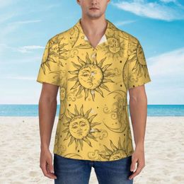 Men's Casual Shirts Vintage Celestial Sun Beach Shirt Magic Moon Stars Summer Man Cool Blouses Short Sleeve Breathable Design Tops