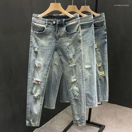 Men's Jeans Casual Denim Spring Autumn Slim Fit Stretch Light Blue Pants Luxury Korean Style Washed Designer Distressed