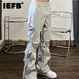 Men's Pants IEFB High Street Pleated Overall Mens Pants Fashion Loose Straight Button Casual Mens Trousers Solid Dark Dress 9A6007 Y240522