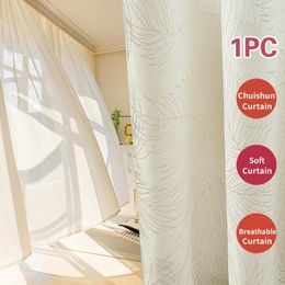 Curtain 1pc Spring And Summer Jacquard Plant Leaf Pattern Design Rod Pocket White Sheer Curtains For Bedroom Living Room
