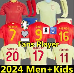 S-4XL 2024 Spain soccer jerseys 24 25 PEDRI MORATA FERRAN KOKE GAVI LAMINE YAMAL fans Player football shirts men kids kits LLORENTE ANSU FATI CARVAJAL OLMO Espana