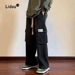 Men's Pants Loose straight cylindrical jeans mens jeans cargo pants new classic casual waist pull rod wide leg fashion fully matched mens Trousers Y240522