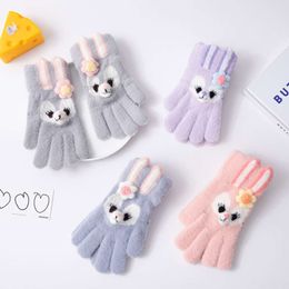 5-12 Years Winter Children Knitted Warm Soft Cartoon Rabbit Full Finger Gloves Kids Outdoor Lovely Girl Mittens L2405