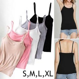 Women's Tanks Camis 6-color padded bra vest solid adjustable shoulder strap vest top womens underwear vest built-in shelf breathable crop top d240521