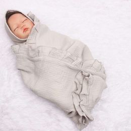 Organic Cotton Baby Solid Color Ruffled Muslin Newborn Swaddle Wrap Bedding Quilt Tow Layers Kid Receiving Blanket Towel