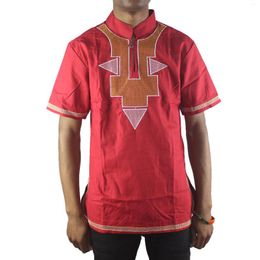 Ethnic Clothing 2024 Red Summer Dashiki Traditional Clothes African Print T-shirt Stand-up Collar Short Sleeve Tops Streetwear Style