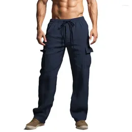 Men's Pants 2024 Summer Casual Solid Colour Retro Patch Pocket Fashion Loose Large Versatile Drawstring Lace Up