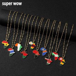 Pendant Necklaces African Map Flag Pendant Necklace Gold Ghana Nigeria Congo Somalia Angola Liberia African Jewellery Gift d240522