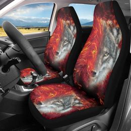 Car Seat Covers INSTANTARTS Vintage Wolf With Fire 3D Print 2Pcs Set Universal Cushion Fit Most Of Vehicle Auto Interior Accessories 2024