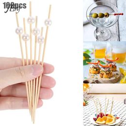 Disposable Cups Straws 100Pcs 12CM White Pearl Bamboo Food Fruit Picks Party Cake Dessert Cocktail Sticks Buffet Cupcake Toothpick Skewer