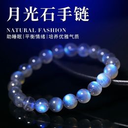 Natural Blue Light Labradorite Crystal Bracelet Clear Round Beads Women Men Grey Moonstone 7mm 8mm 9mm AAAAA 240522