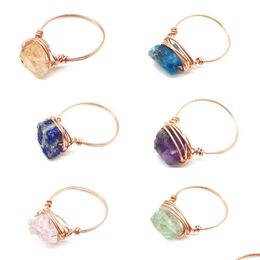 Band Rings Wire Wrap Natural Stone Lapis Lazi Amethysts Fluorite Pink Crystal Ring For Women Jewelry Drop Delivery Dhdlc