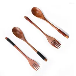 Dinnerware Sets Western Tableware Wood Fork Spoon Dessert Set Retro Vintage Style Fruit Serving Children Utensi Scoop Supply 2024