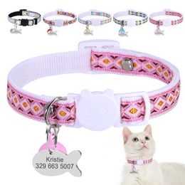 Cat Collars Leads Breakaway Collar Colourful Personalised Cats with Bell Customised Bohemian Style Kitten Necklace Fish ID Tag H240522