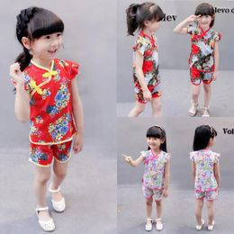 Clothing Sets Toddler Kids Baby Girls Floral Print Tops T-Shirt Shorts Cheongsam Outfits Ruffle Pants For Babies