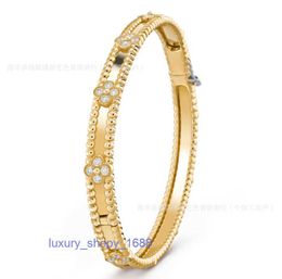 Designer van Bracelet Jewlery Edition Clover Narrow Kaleidoscope Bracelet for Women Plated with 18k Rose Gold Buckle Ring JIHQ