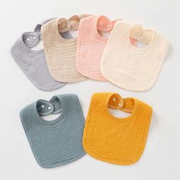 Bibs Burp Cloths 1 piece of solid Coloured cotton Gauze baby bib pleated lace baby bib newborn feeding Burp fabric Saliva towel adjustable bandage Drool bib d240522