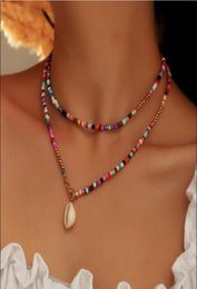 Pendant Necklaces Bohemian Colorful Seed Bead Shell Choker Necklace Statement Short Collar Clavicle Chain For Women Female Boho Je7901467