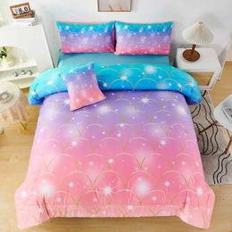 Bedding sets Pink Mermaid Set Comforter Twin for Kids Glow in The Dark Sets with Decor 3 Pieces Girls Bed H240521 NMIR