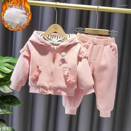 Clothing Sets Baby Girls Suit 2024 Fashion Velvet Lace Hooded Coat Zipper Jacket Casual Loose Thicked Warm Pants Two Piece Set