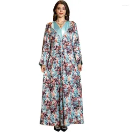 Ethnic Clothing Clothes For Muslim Women 2024 Spring Summer Long Sleeve V-neck Elegant Abaya Dress Dubai