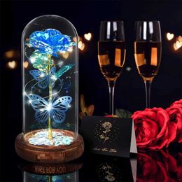 Decorative Objects Figurines Light Up Artistic Rose Flowers for Women Butterfly Decor Gifts birthday gift mother grandmother girlfriend wife sisters H240521 3YLL