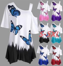 Women039s Butterfly Print Plus Size Tunic Tshirt Summer Cotton Animal Print Tshirt Women Crop Top Short Sleeves T Shirt 1127013