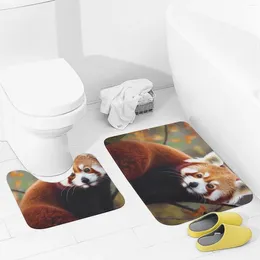 Bath Mats Bathroom Rugs Sets 2 Piece Red Panda Absorbent U-Shaped Contour Toilet Rug