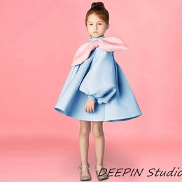 Christening dresses Childrens and Girls Boutique Princess 2024 New Evening Dress Bow Puff Sleeve Design Wedding Birthday Baptist Party Eid Party Girl Dress Q240521