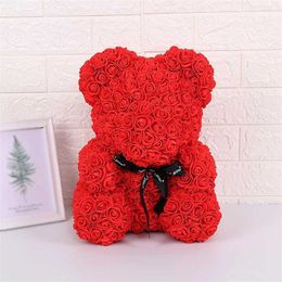 Decorative Objects Figurines Handmade Teddy Rose Bear and Led Valentines Day Wedding Flowers Decoration Family Party Girlfriend Anniversary Gift H240521 0J49