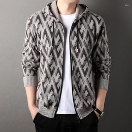 Men's Sweaters 2024 Clothing Autumn Winter Knit Jackets Printed Mink Wool Fleece Thick-knit Warm Hooded Coat Mens Sweater Cardigan