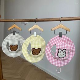 Dog Apparel Plaid Cotton Bear Print Girl Puppy Hat With Ear Hole Cute Costumes Caps Pet Clothing Accessory