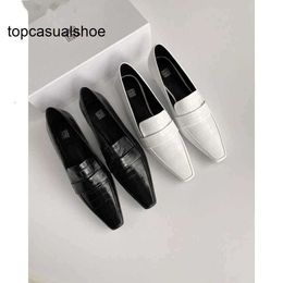 Toteme niche designer shoes women Pure original French British Slip-on shoe kitten heel square head crocodile grain cowhide muller shoes