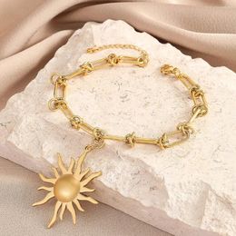 Link Bracelets QIAMNI Boho Multiple Layers Sun Bracelet For Women Girls Fashion Aesthetic Jewellery Hip Hop Knots Paperclip Chain Bangles