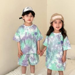 Clothing Sets Children Summer Short Sleeve Set 2024 Kids Boys Shirts Shorts Sports Suit Tie Dye Girls Casual Dress Brother Sisters Outfits