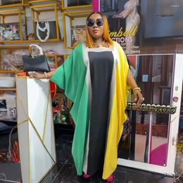 Casual Dresses Gotoola 2024 African Women's Wear Boubou Nigeria Style Rayon Colour Matching Batwing Sleeve Lady Floor Length Dress