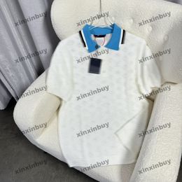 xinxinbuy Men designer Tee t shirt 2024 Italy Hollow knit full jacquard fabric polo short sleeve cotton women black white S-4XL