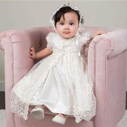 Christening dresses Baby Girl Christmas Dress Newborn White Lace Immersion Dress+Cape+Ruffle Hat Childrens First Birthday Dress 9M 12M Q240521