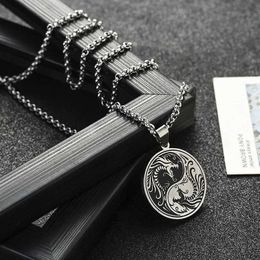Pendant Necklaces Personalized and Creative Yin Yang Double Dragon Pendant Necklace for Men and Women Vintage Exquisite Necklace Amulet Accessories d240522