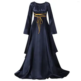 Casual Dresses Gothic Accessories Maxi Dress For Women Mediaeval Retro Patry Gown Long Sleeve Lace Up Cosplay Evening Party Vestido