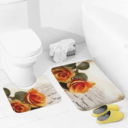 Bath Mats Bathroom Rugs Sets 2 Piece Music Roses Romantic Absorbent U-Shaped Contour Toilet Rug