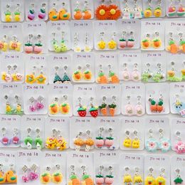 Dangle Earrings 10Pairs/Lot Fashion Kids Cartoon Cute Flower Heart Clip-on Girl Children Animal Fruit Colourful Mixed Style Jewellery Gift