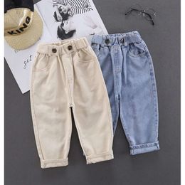 СПЕЦИАЛЬНЫЙ РАСПРЕДЕЛЕНИЕ- Джинсовые джинсы с твердым цветом младенцы детские джинсы повседневные штаны 90-130 L2405