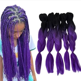 12 Packs Two Tone Ombre #1b Purple Synthetic Hair Jumbo Braids Hair for Box Braiding Hair Black Woman