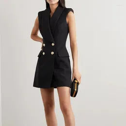 Casual Dresses Sleeveless Double Breasted Dress For Women Colorblock OL Office Elegant And Fashionable