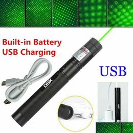 Laser Pointers 200Mile Usb Rechargeable Green Pointer Astronomy 532Nm Grande Lazer Pen 2In1 Star Cap Beam Light Built-In Battery Pet Dhmjg