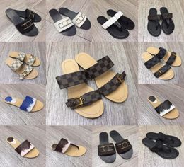 Women039s LEATHER Mules Buckle Double Strap Ring Toe Sandals SLippers Designer Slide Footbed Sandal Shoes Beach PARTY Thong Fli4279203